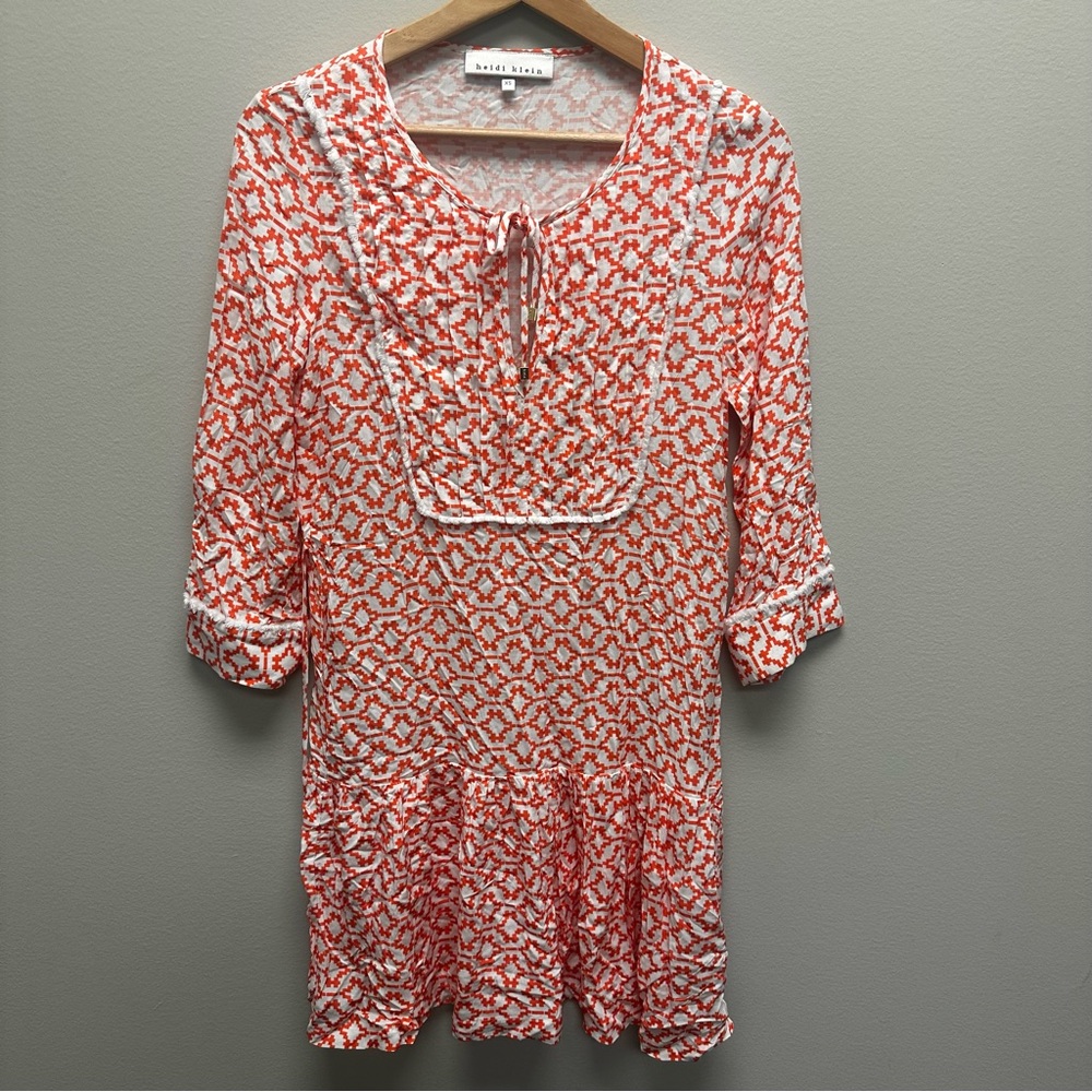 Heidi Klein Pinted Midi Dress Womens Size XS Tie Front Summer Beach Lightweight‎